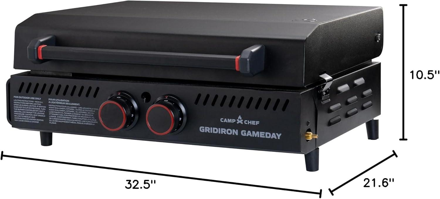imageGridiron Gameday 24 Portable Propane Grill Flat Top Tabletop Griddle with Hinged Lid 24000 BTUs Flamethrower Ignition Dual Heat Zones Adjustable Legs for Tailgating Camping amp Outdoor Cooking