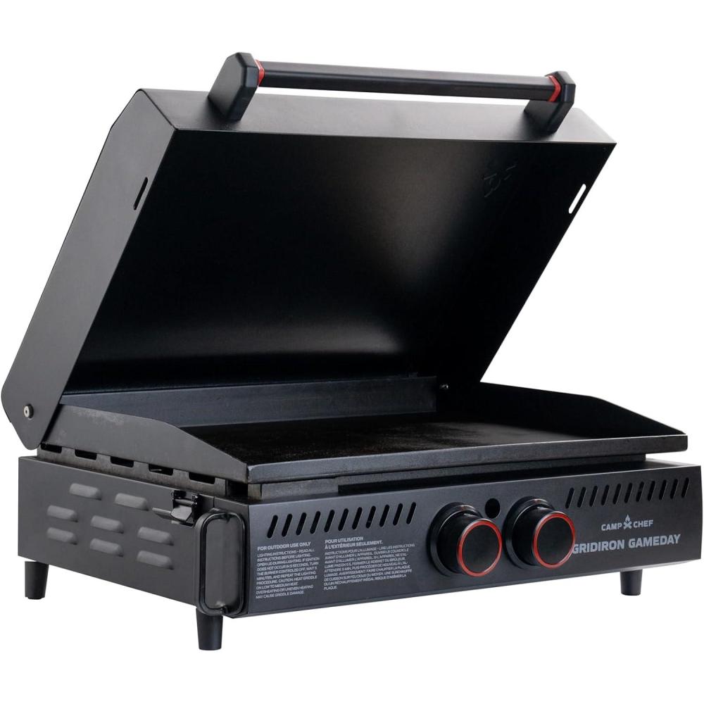 imageGridiron Gameday 24 Portable Propane Grill  Flat Top Tabletop Griddle with Hinged Lid 24000 BTUs Flamethrower Ignition Dual Heat Zones Adjustable Legs for Tailgating Camping amp Outdoor Cooking
