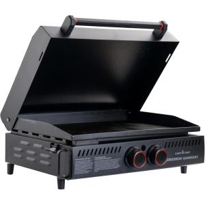 Gridiron Gameday 24″ Portable Propane Grill – Flat Top Tabletop Griddle with Hinged Lid, 24,000 BTUs, Flamethrower Ignition, Dual Heat Zones, Adjustable Legs for Tailgating, Camping & Outdoor Cooking