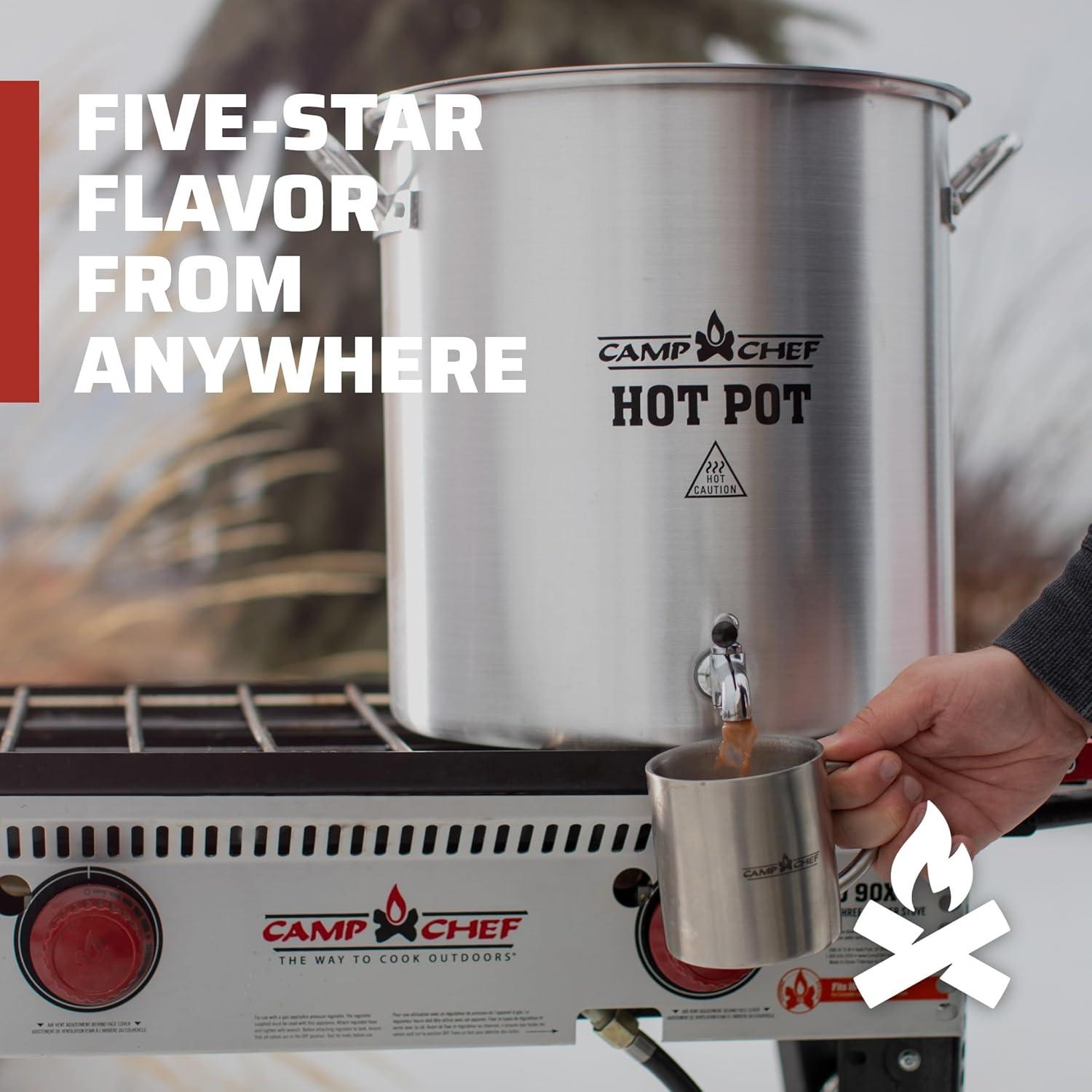 imageCamp Chef Aluminum Hot Water Pot for Hot Chocolate amp Hot Apple Cider Hot Water Storage with a Spigot for Dishes EasytoServe Hot Beverage Dispenser 32 Quart Pot About 120 Servings