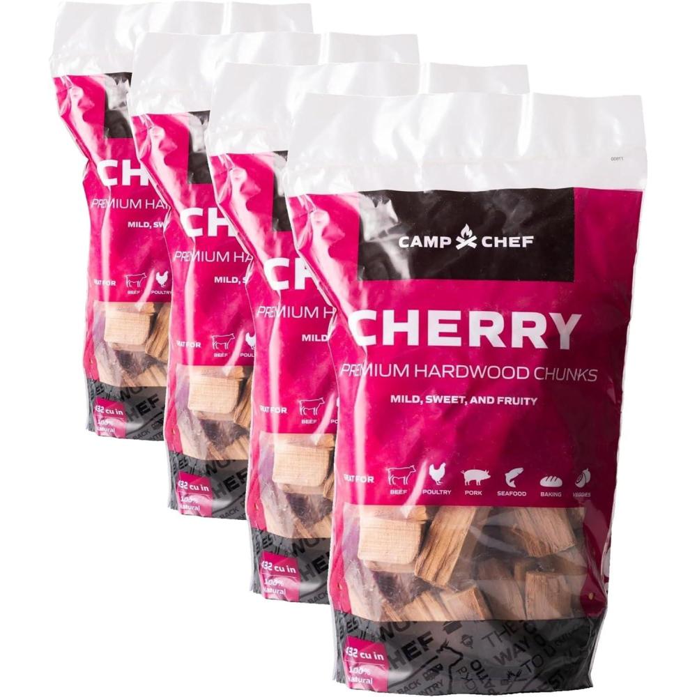 imageCamp Chef Premium Hardwood Chunks  Wood Chunks for Smoking amp Outdoor Grilling  Compatible with Pellet Grills Smokers amp Barbecues  Made in The USA  Cherry 432 cu in432 CU IN Pack of 4
