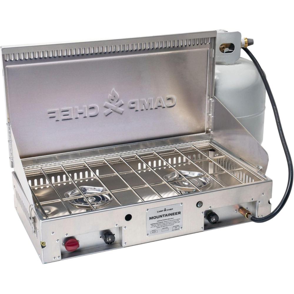 imageCamp Chef Mountaineer 2Burner Camp Stove Portable Aluminum Cooktop with 40000 Total BTUs of Power Wind Screen amp Matchless Ignition