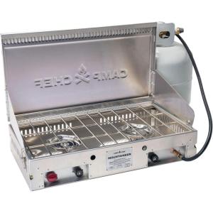 Camp Chef Mountaineer 2-Burner Camp Stove – Portable Aluminum Cooktop with 40,000 Total BTUs of Power, Wind Screen & Matchless Ignition