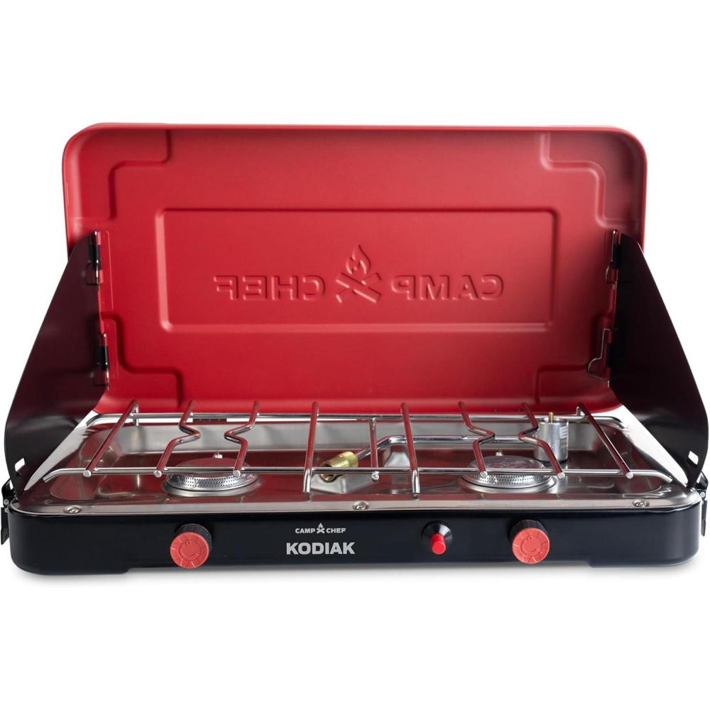 imageCamp Chef Mountain Series Kodiak High Outpt TwoBurner Camp Stove Lid Doubles as Windscreen Portable Cooking Stove For Outdoor Cooking 20000 BTUs